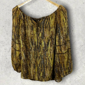 ANTHROPOLOGIE Love Sam Silk and Leather Bohemian Printed Brown Yellow Black S